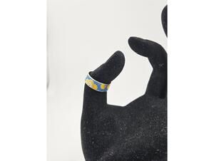 Blue and Yellow Floral Pattern Ring Size 8